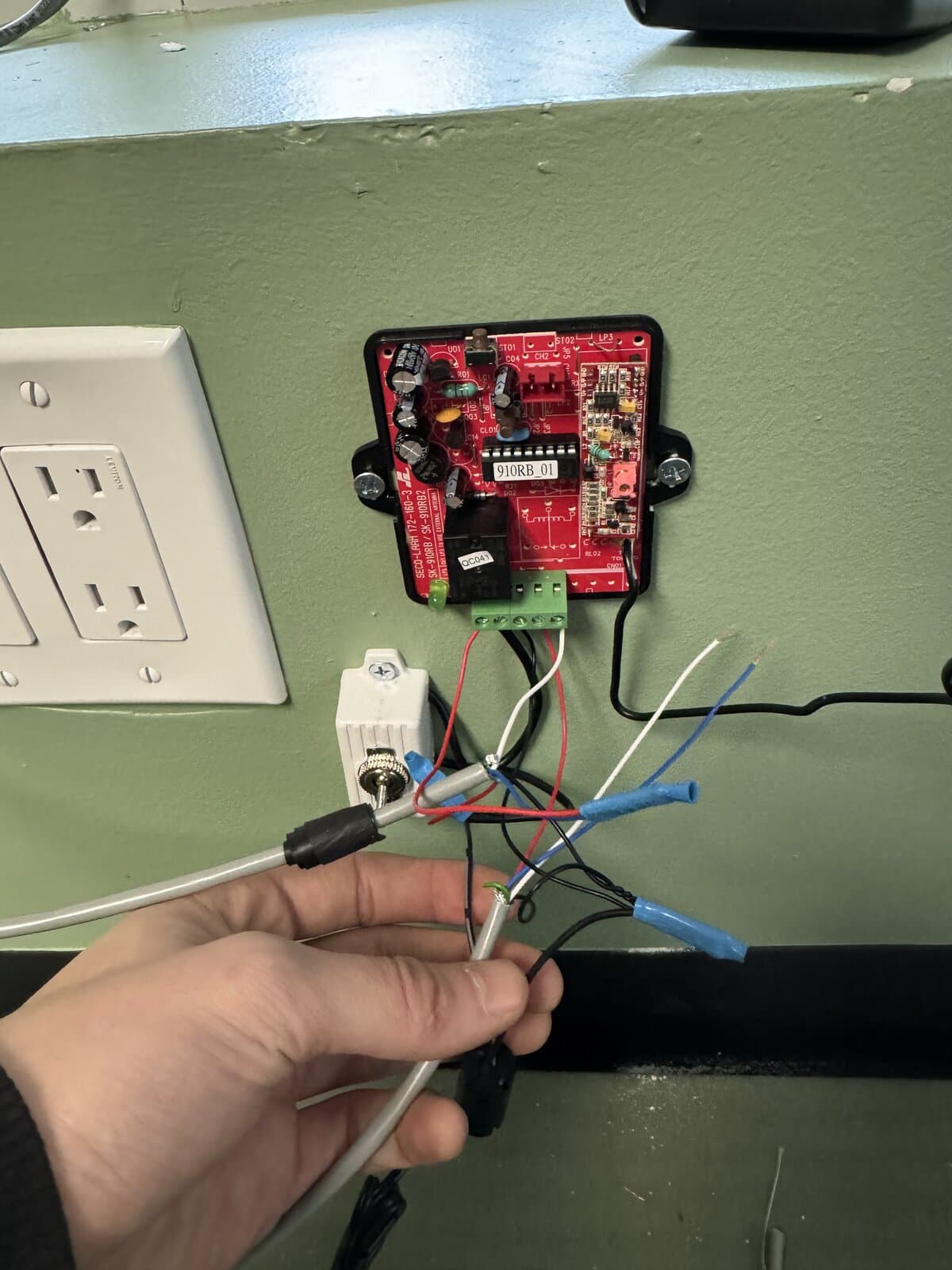 Close-up of terminal wiring on an access control circuit board