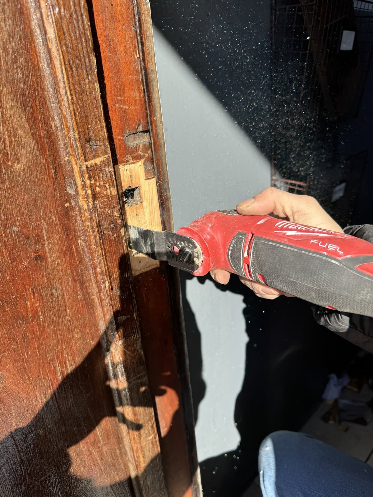 Door frame repair, in progress
