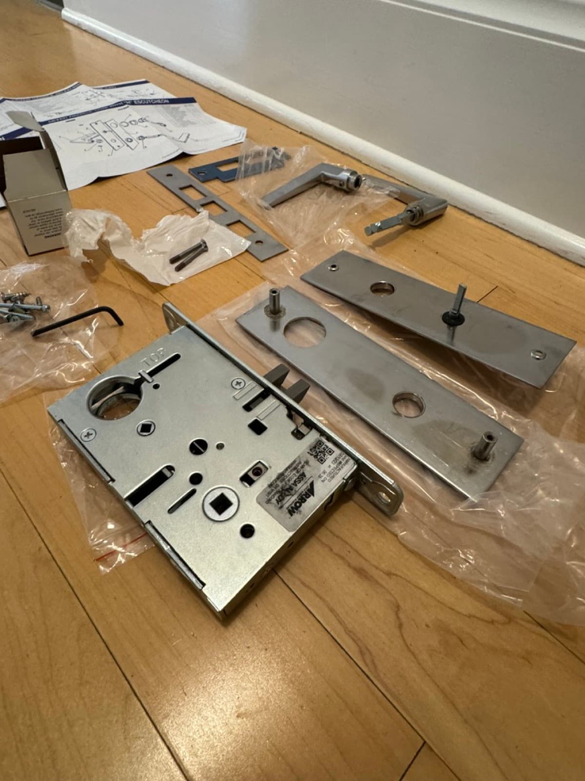 Mortise lock hardware, laid out