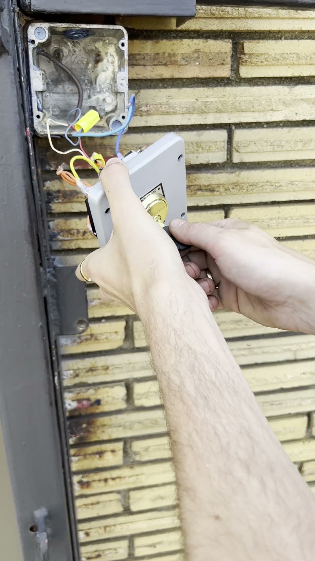 Alarm panel wiring, exterior brick mount