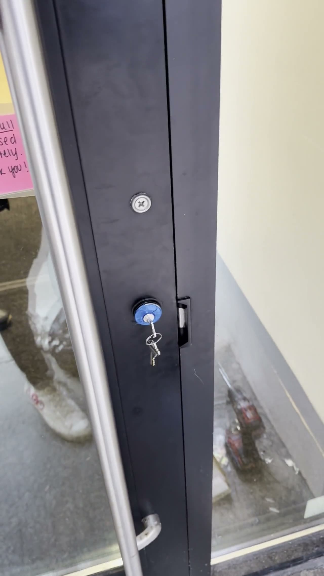 Wireless sensor install, glass storefront door